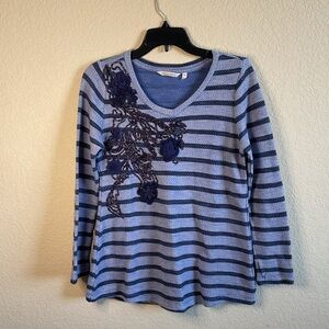 Soft Surroundings Womens Petite Small Blue‎ Wildflower Embroidered Tunic